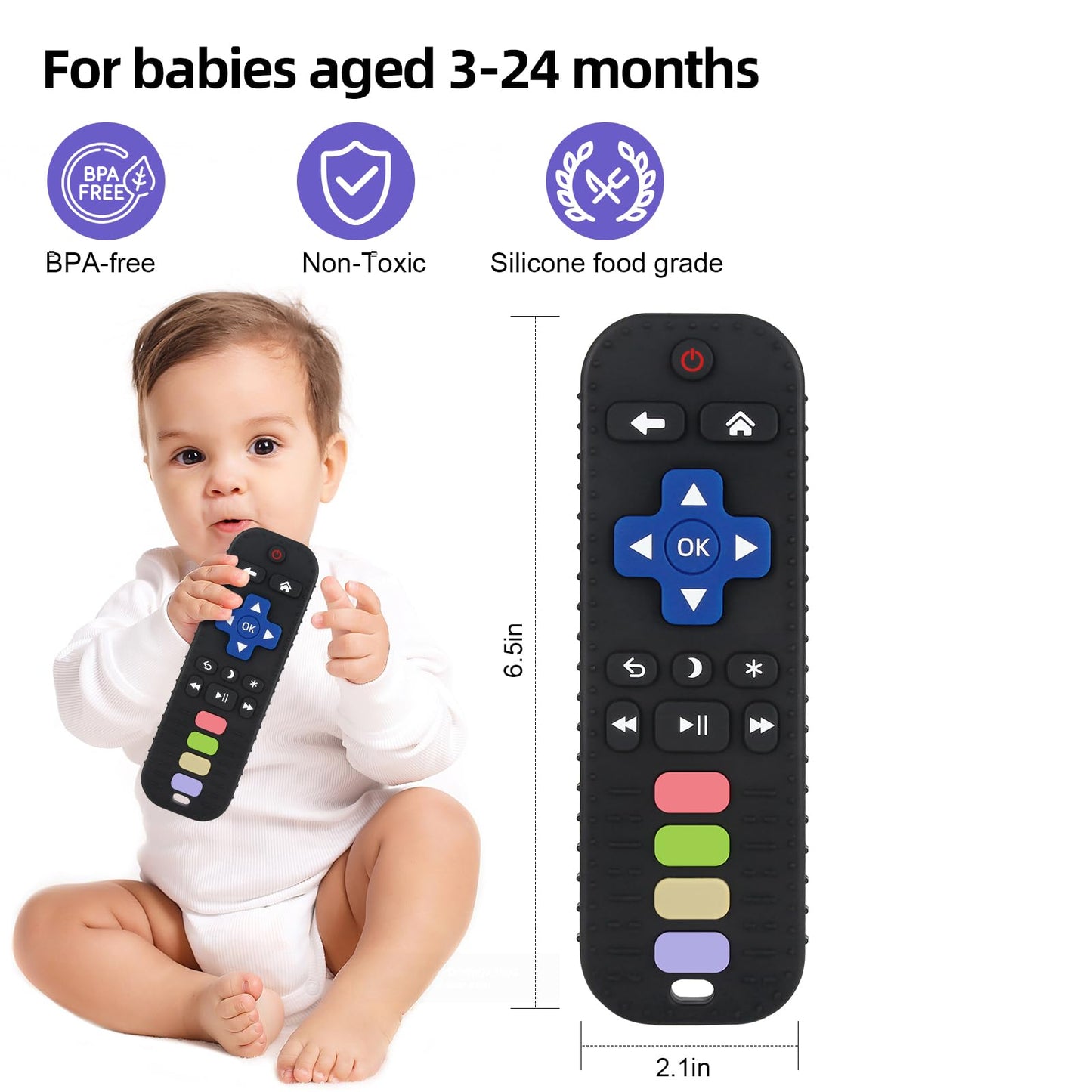 Chuya Silicone Baby Teether Chew Toy For Babies 0-6 Months 3-24 Months, Teething Relief Baby Toys For Infants Remote Control Shape (3 Pack)