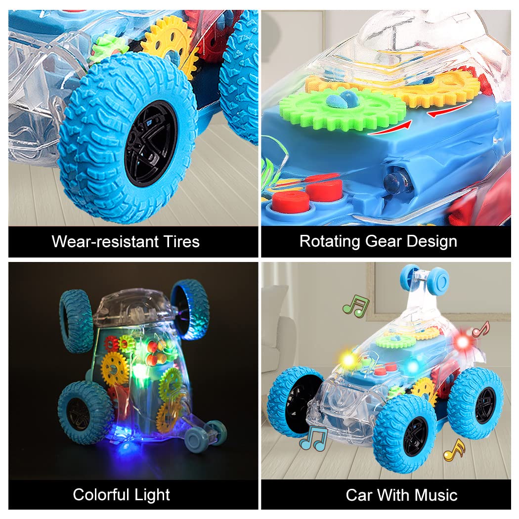 Sensory Toys For Kids With Autism,Light Up Toys Car For Toddlers 1-3,Bump And Go Toy Car With Colorful Moving Gears,Music,Led Ef