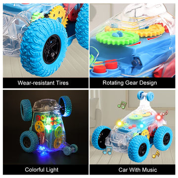 Sensory Toys For Kids With Autism,Light Up Toys Car For Toddlers 1-3,Bump And Go Toy Car With Colorful Moving Gears,Music,Led Ef