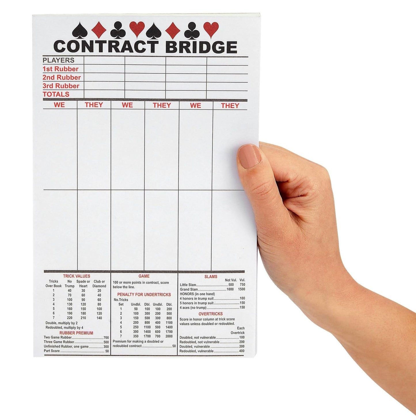 BEST PAPER GREETINGS Contract Bridge Score Pads - 250 Large Print Sheets, Game Scoring Cards, White