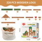 Wondertoys 328 Pcs Wooden Logs Set Ages 3+, Classic Building Log Toys For Kids, Creative Construction Engineering Educational Gi