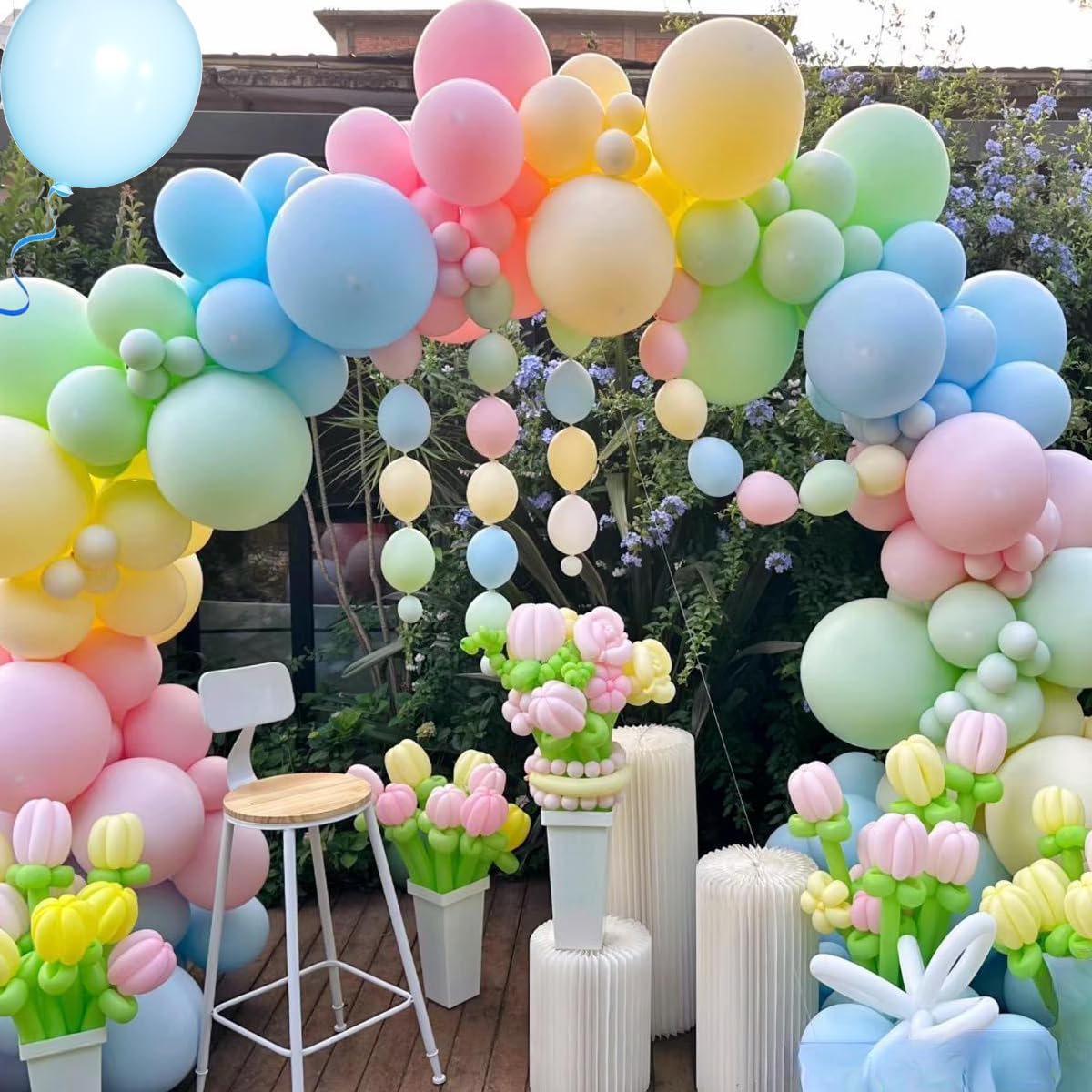 Mebay Pastel Balloon Garland Arch Kit 146Pcs Macaron Pink Blue White Yellow Latex Balloons Different Sizes 18 12 10 5 Inch For G