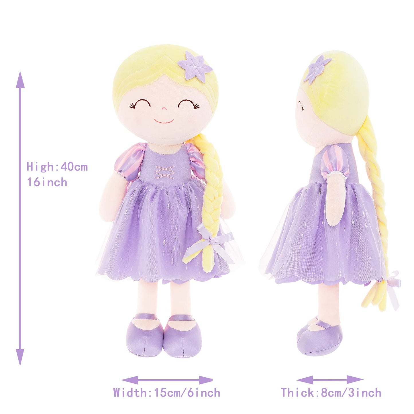 Gloveleya Dolls Princess Girls Toy First Baby Girl Gifts Soft Plush Manor Princess Doll Rapun Lavender 16'