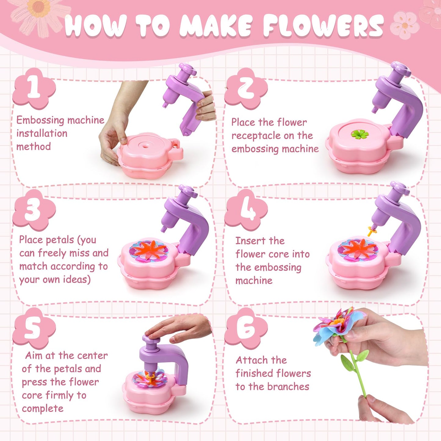 Scvcid Fabric Bouquet Toys Include Extra Accessories Set, Arts and Crafts for Kids Ages 3-12, DIY Flower Craft Kits for Toddler,
