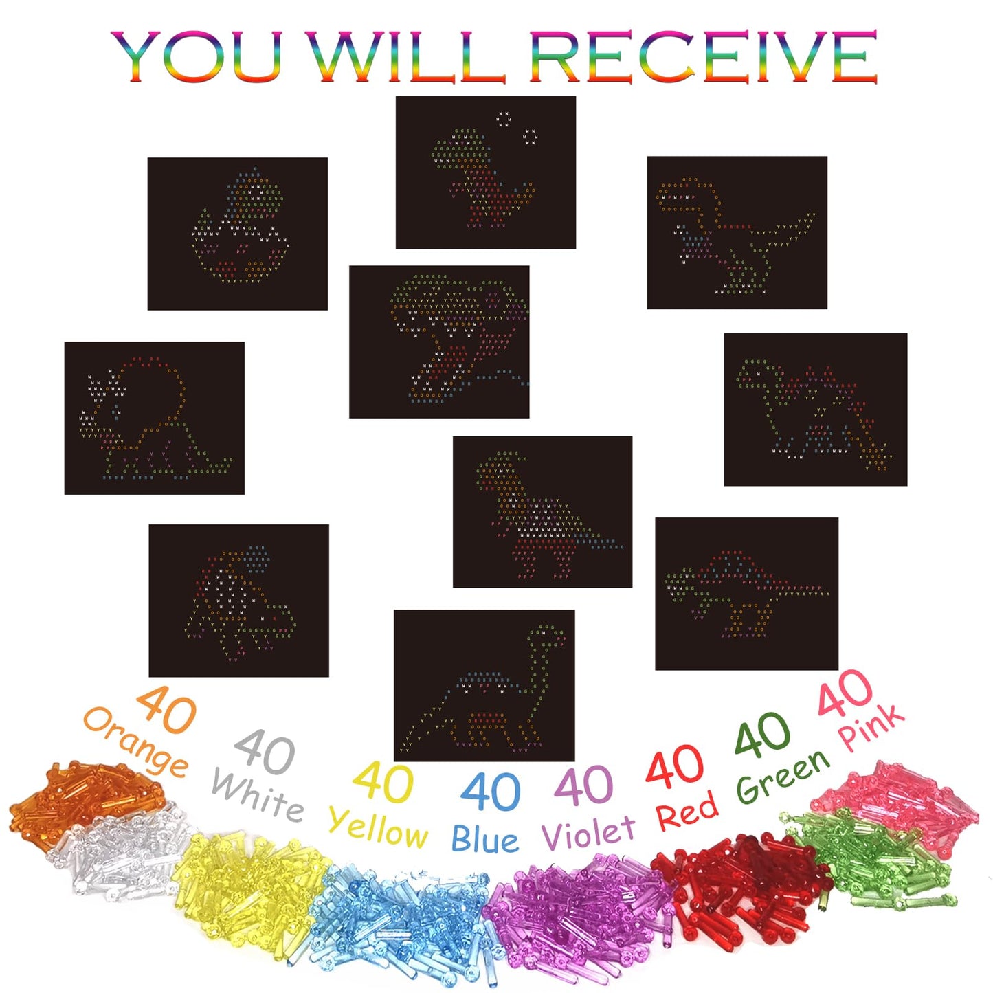 Ayidawedo Refill Dinosaur Template and 8 Color Peg Pack,Light Bright Pegs and Refill Sheets. Extras Accessories for Lite Brite U