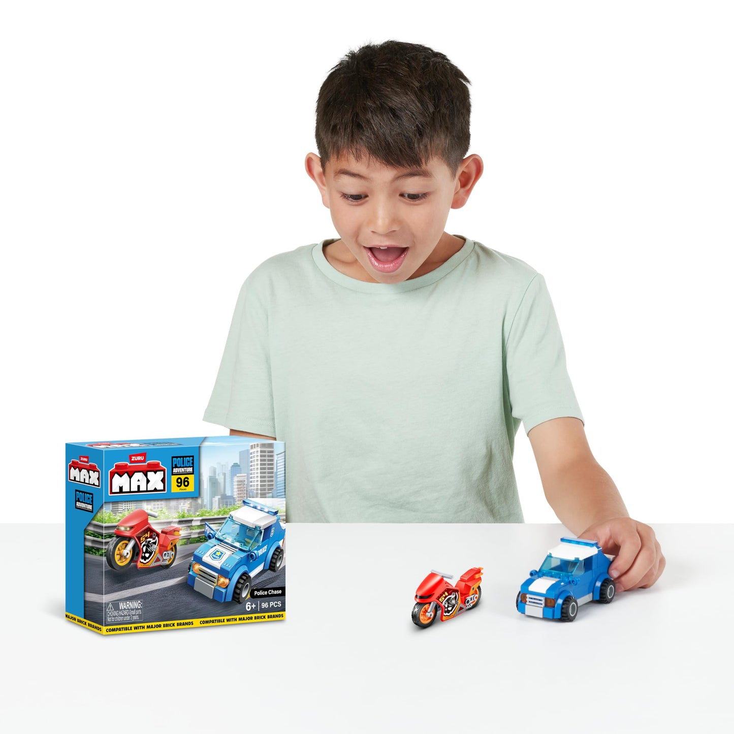 Max Adventure Police Chase Playset (96 Pieces) Building Bricks Toys For Kids 5+ Create Vehicles And More Unbox Discover