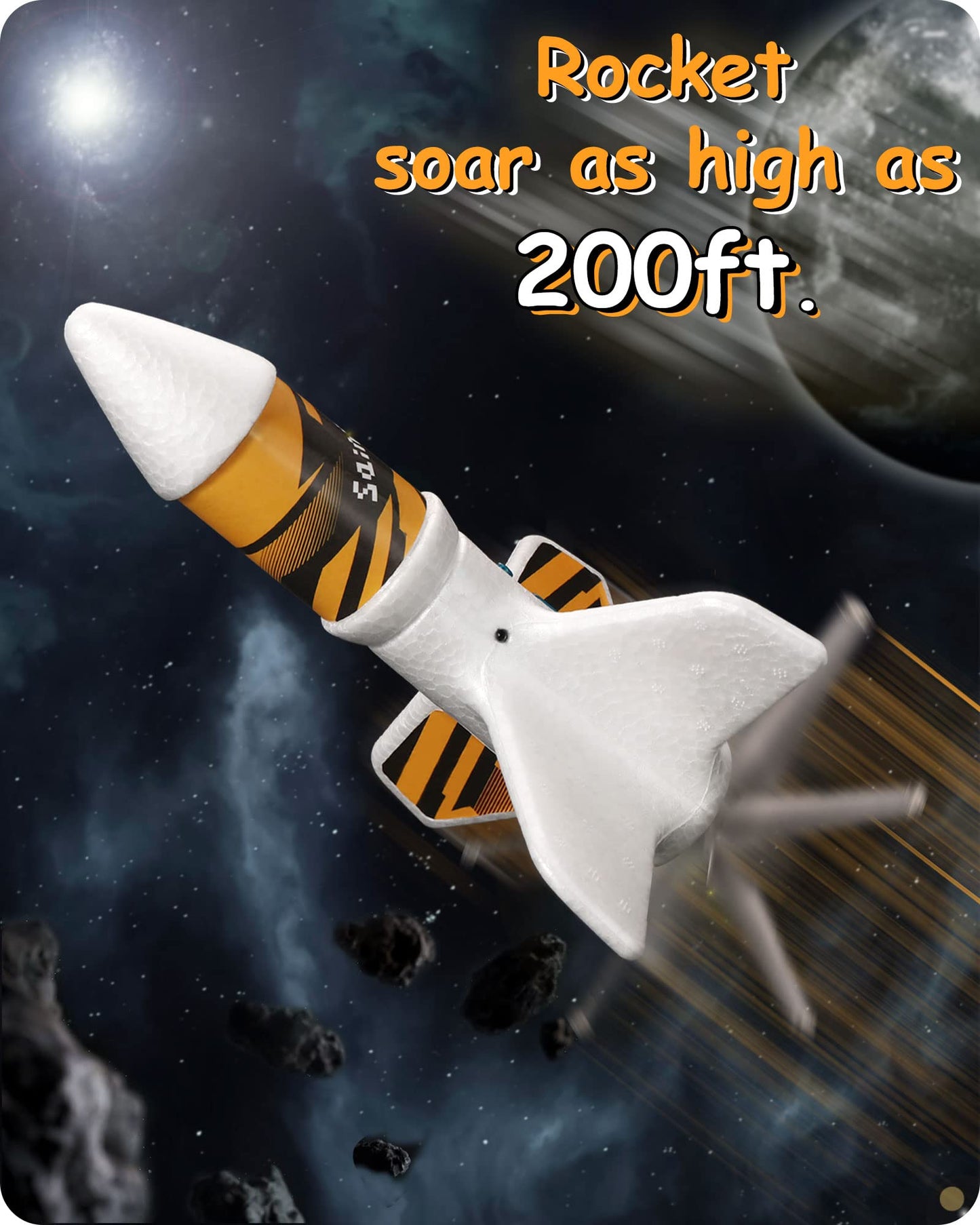SainSmart Jr. Motorized Rocket Launcher - Air Rocket Toy, 200 ft Range, Parachute, White, 5"L x 10"H
