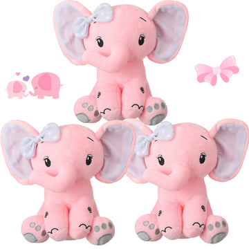 Zomiboo 3 Pieces Elephant Stuffed Animal 8 Inch Baby Stuffed Elephant Animal Plush Toy Gift Baby Girl Boys Bed Decor (Lovely Sty