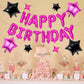 Happy Birthday Balloons Banner, Hot Pink Black Happy Birthday Foil Balloons 16 Inch Mylar Foil Letter Balloons With 8 Pcs Hot Pi