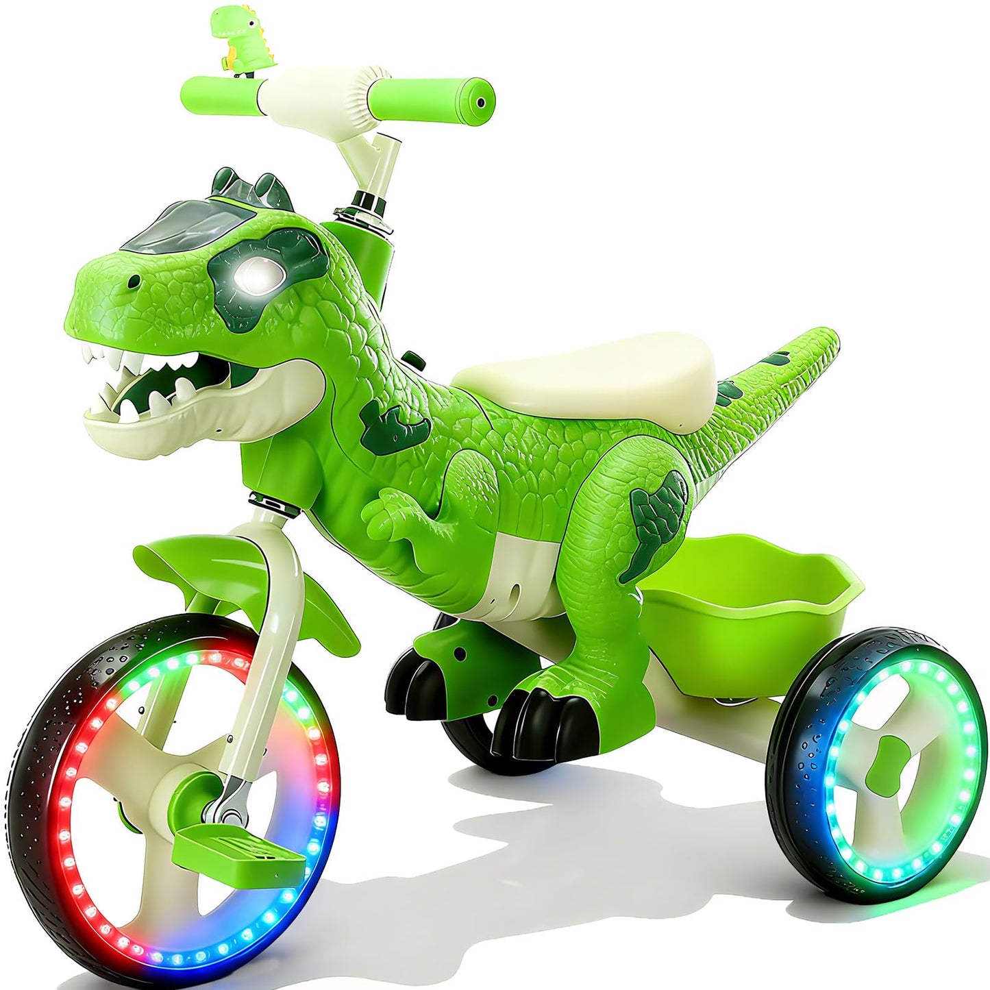 NMM Dinosaur Tricycle for Toddlers, Kids Trike with Music, LED, Tricycles for 3-5 Year Olds, for Rider, Big Wheel, Storage Baske