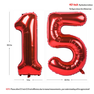 40 In Red Number Balloons Helium Foil Mylar Balloon Birthday Party Banquet Decoration Digital 15