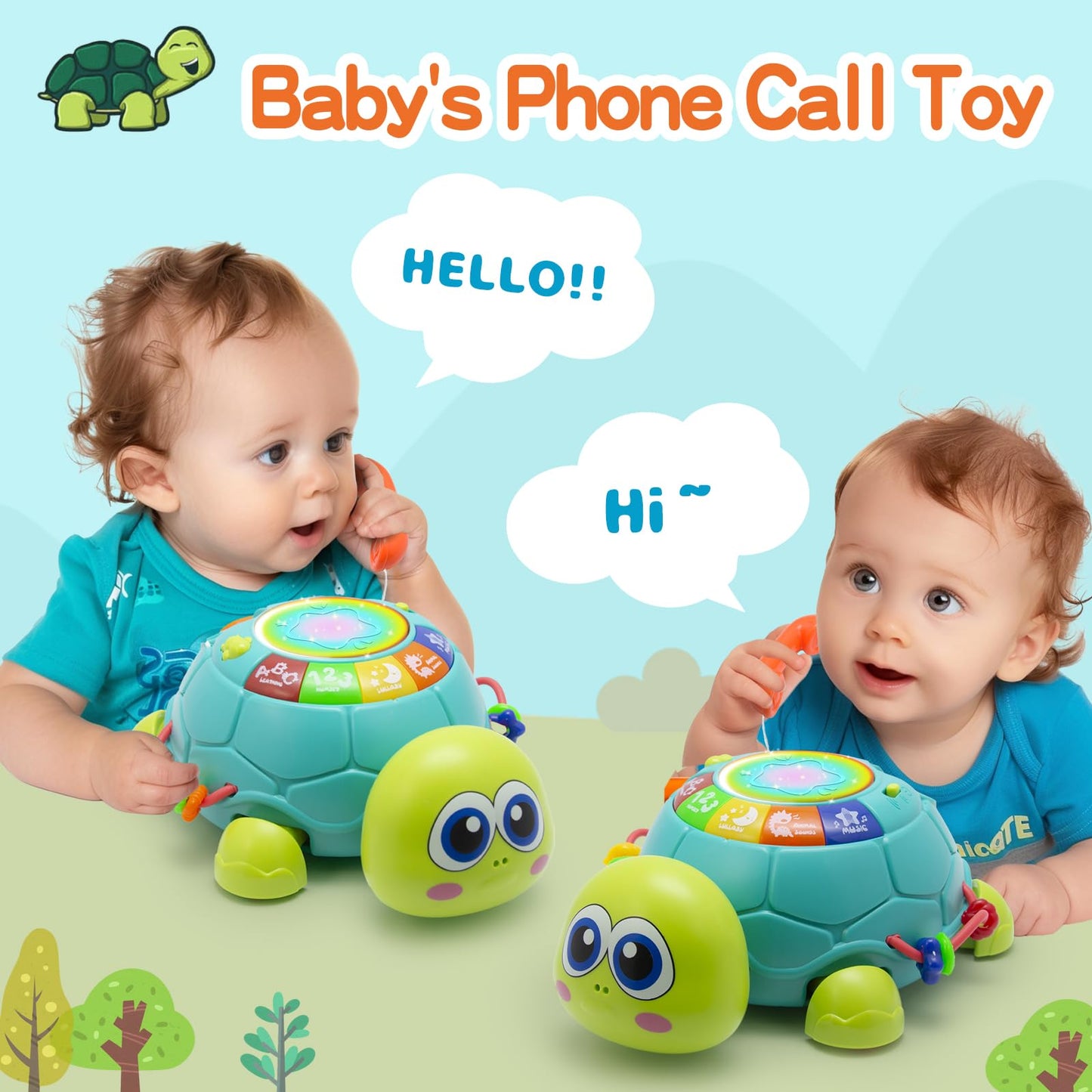 Vomii Musical Turtle Baby Toys 6 To 12 Months, Infant Crawling Tummy Time Development Toys, Light Up Music Toys For 7 8 9 10 11