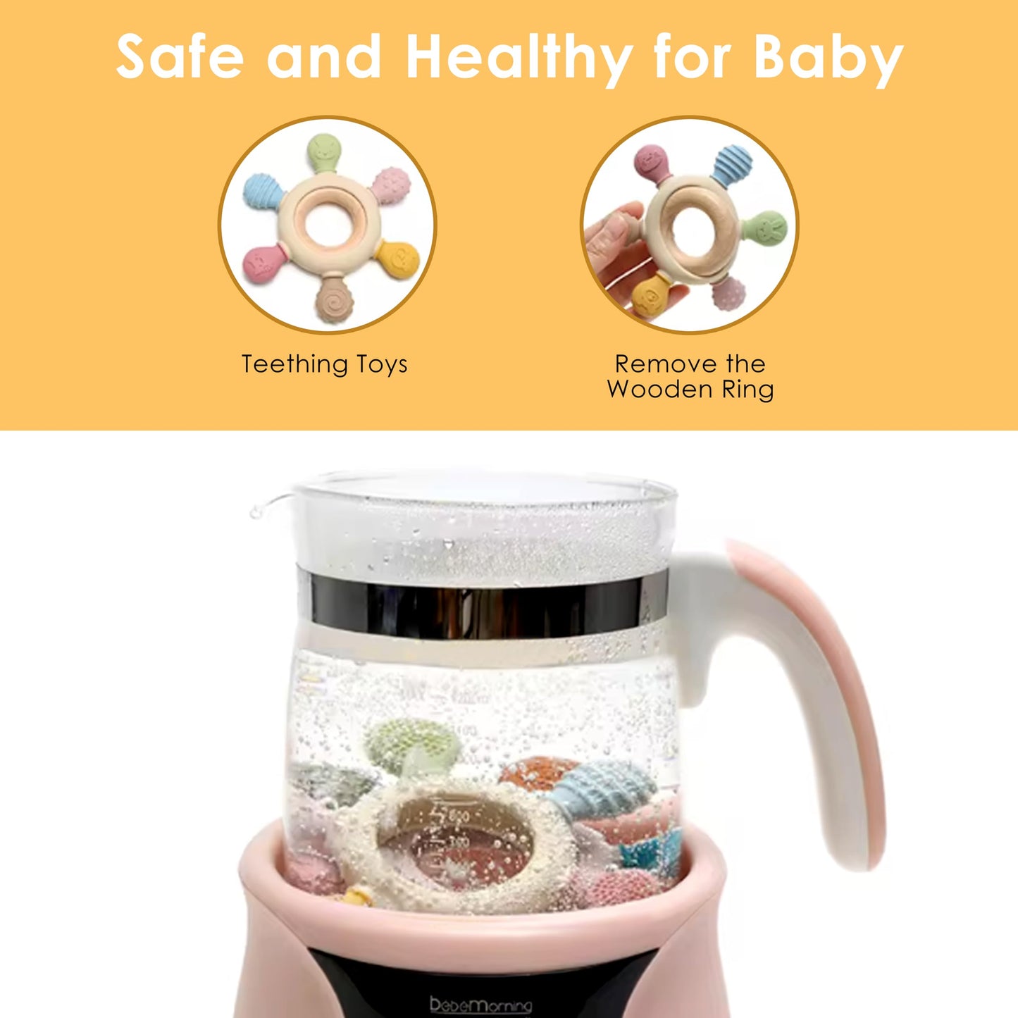 [Babybite] Baby Teething Toys Silicone And Beechwood Baby Teether Ring For Sensory And Developmental Play For Baby And Toddler 1
