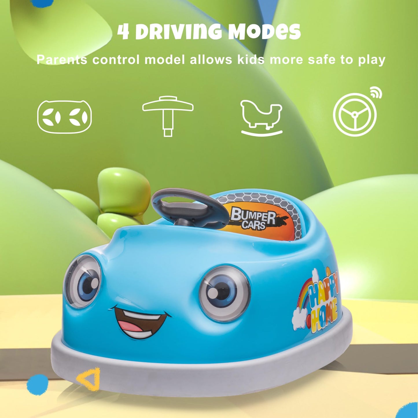 12V Dual Battery Electric Ride on Kids Bumper Car w/Remote Control,360 Degree Spin,Push Rod Rocker Horse Function,3-Speeds Babie