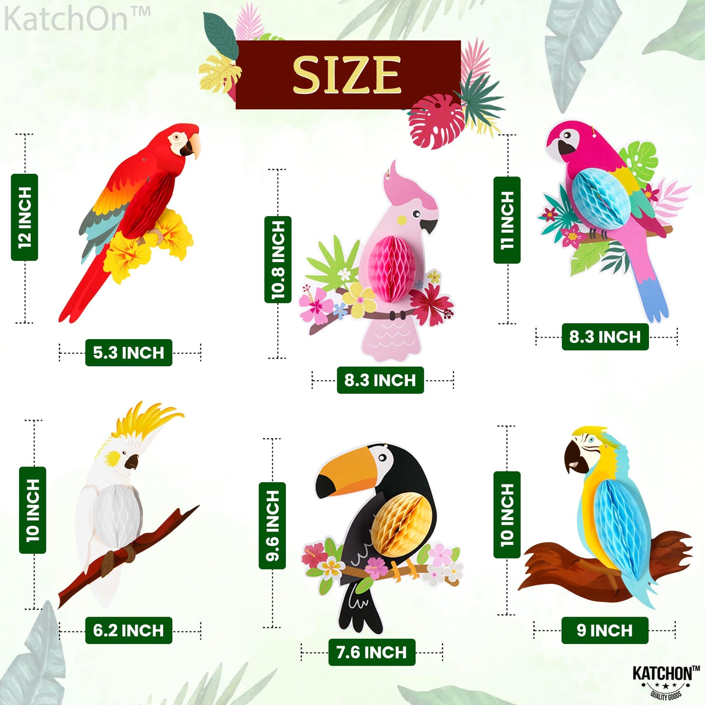 KatchOn, Large Tropical Bird Decorations - 12x5.3 Inch | Jungle Theme Decorations, Luau Party Decorations, Hawaiian Party Decora