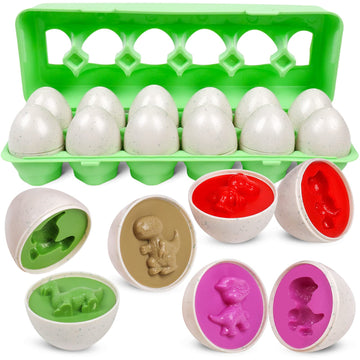 Naodongli Easter Dinosaurs Matching Eggs For Toddlers,12 Pcs Set Color & Shape Egg Puzzle Toy Montessori Educational Fine Motor Skill Development Gifts For 2 3 4 Years Old Kids Boys Girls