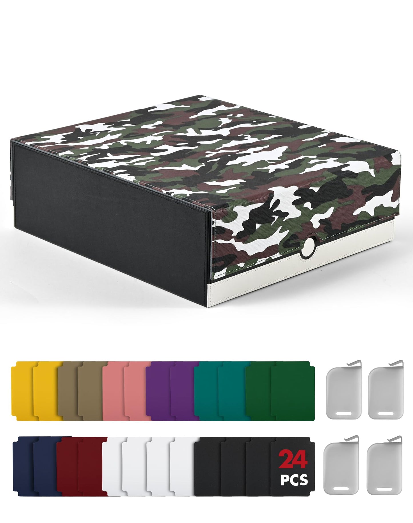 ZLCA Card Storage Box for MTG PTCG, Commander Deck Box Holds 3000+, Deck Storage Case with 4 Stoppers(Camouflage& White)