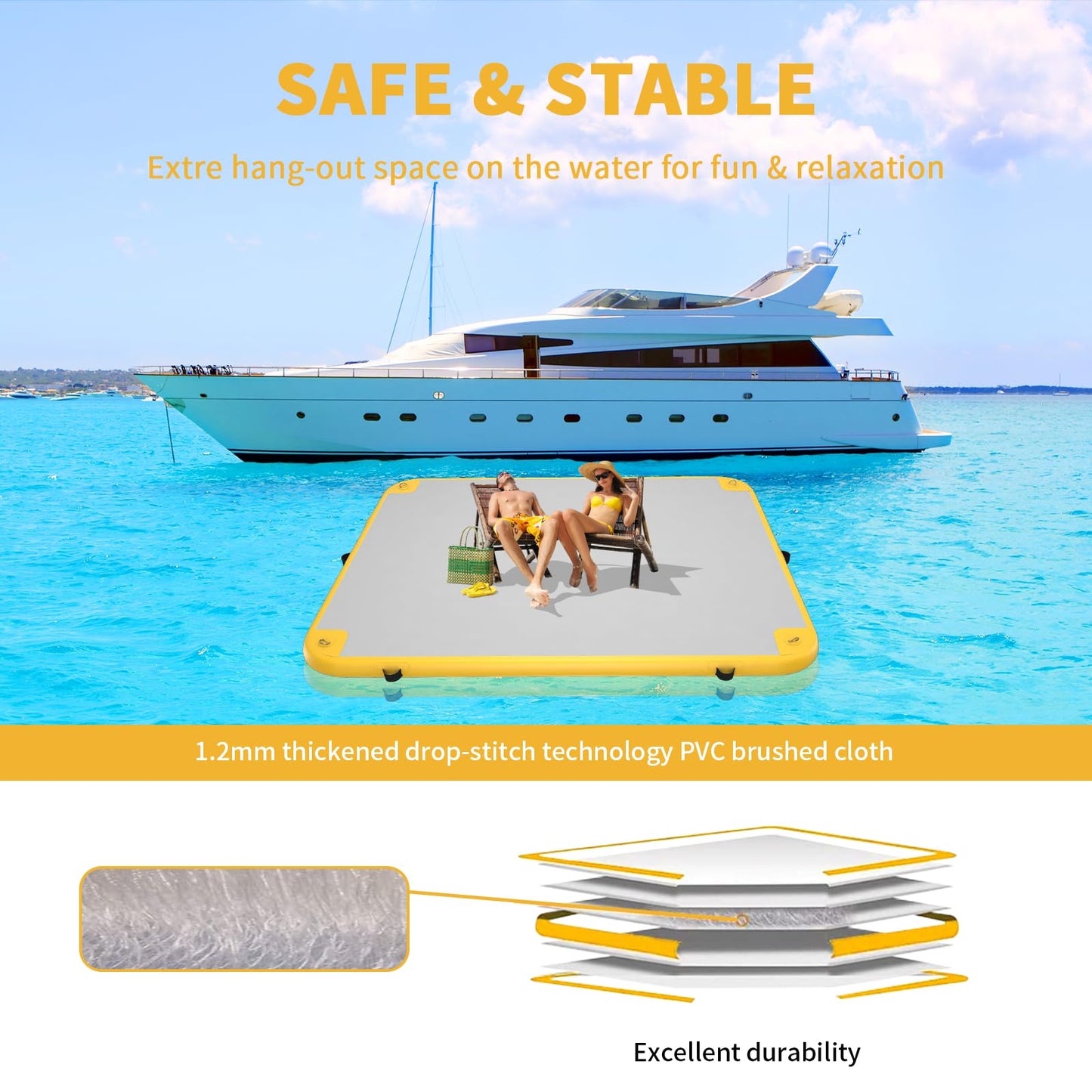 GONFLABLE Inflatable Floating Dock for mature-themed  12x6ft Inflatable Swimming Water Platform Raft with Air Pump& Carry Bag  Floating Island Mat for Pool Lake Beach Ocean (Yellow  12 x 6ft)