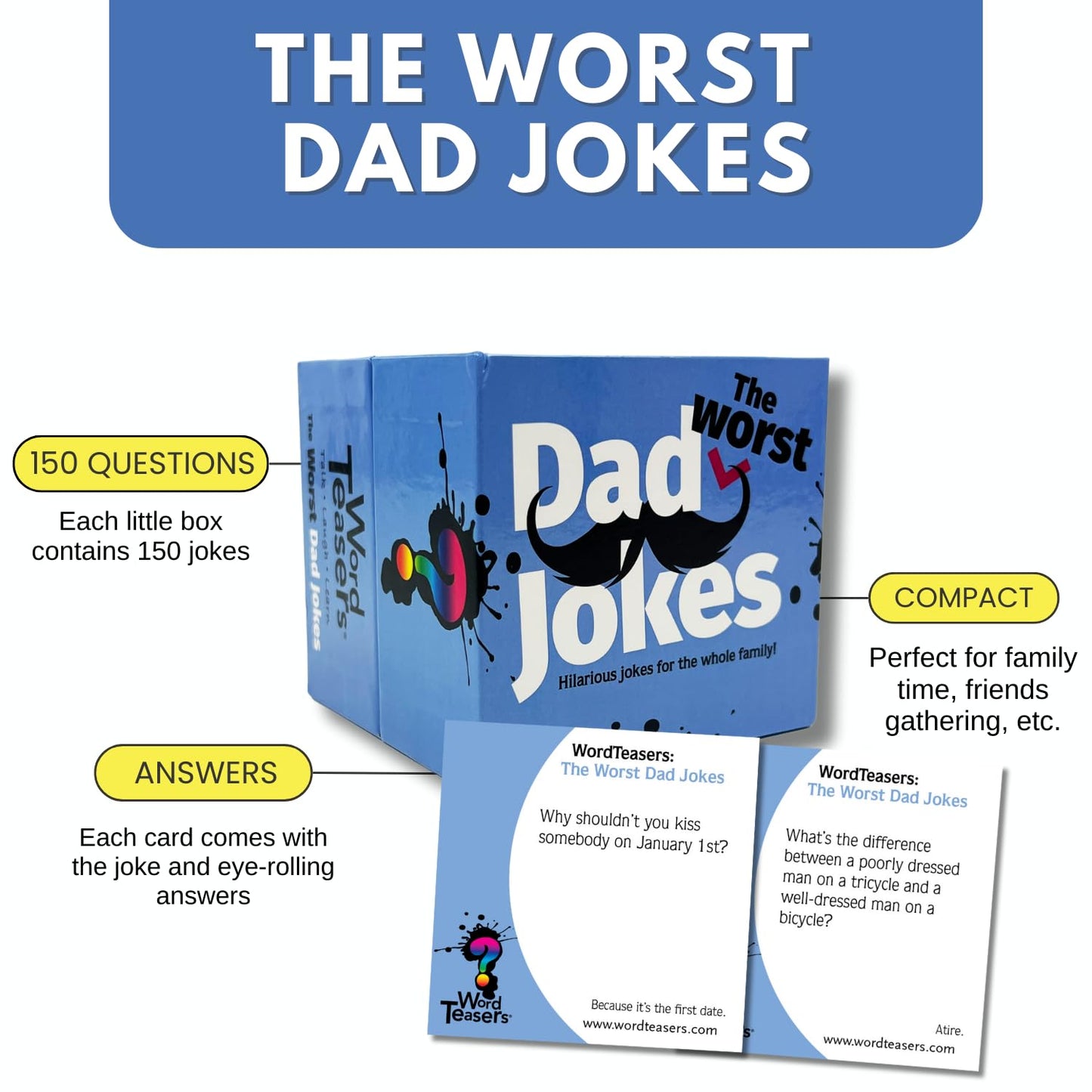 ? WORD TEASERS Dad Joke Cards - 150 Funny Jokes for Family - 2nd Edition - Medium Cardstock Game