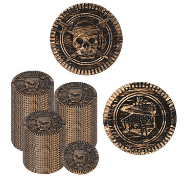 100 Pieces Plastic Pirate Gold Coins Set, Brown - Play Treasure Gold Coins for Pirate Themed Party, St. Patrick's Day, Treasure