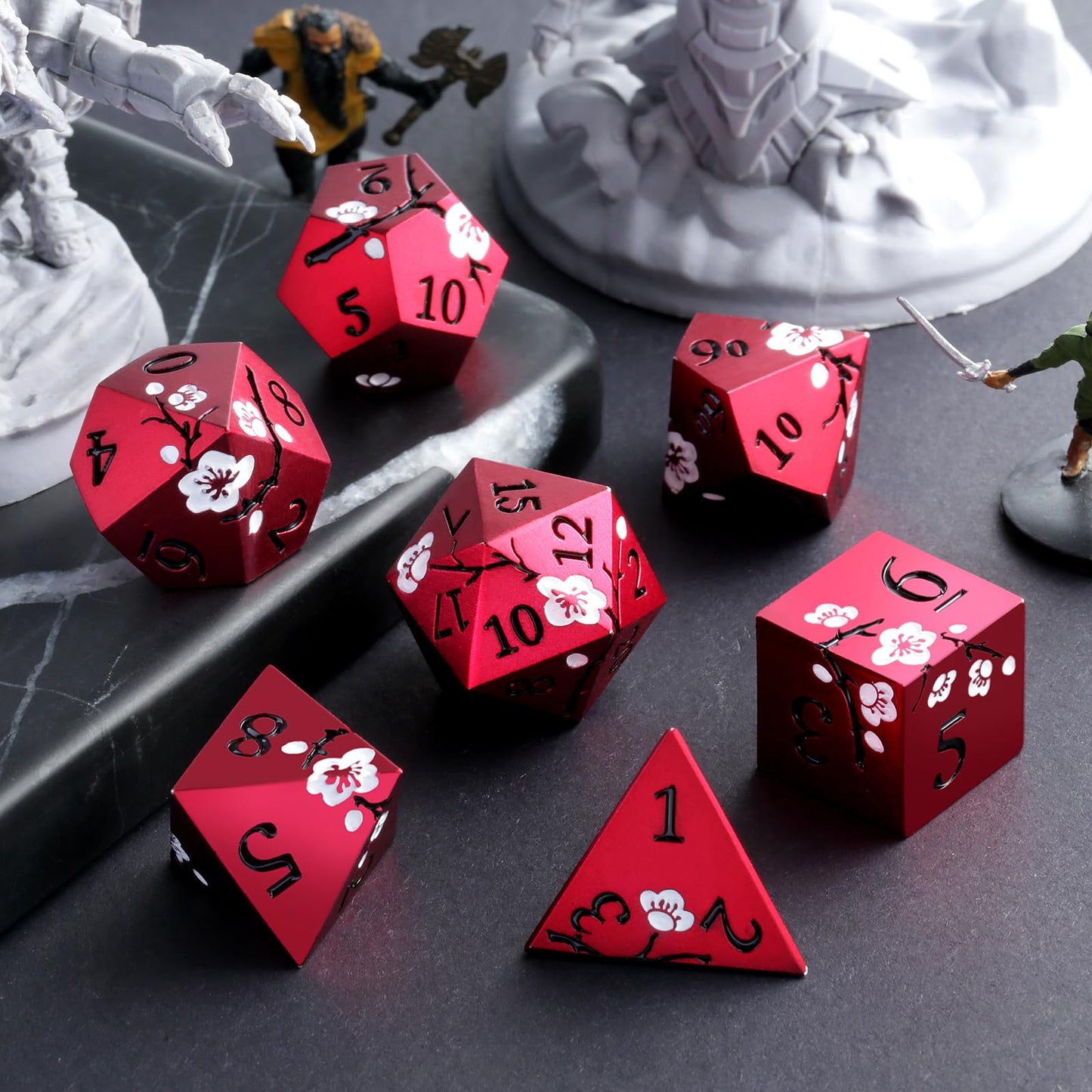 Matt Red DND Metal Dice, DNDND 7 PCS Heavy Metallic D&D Dice Set with Grogeous Gift Case for Dungeons and Dragon Tabletop Game (