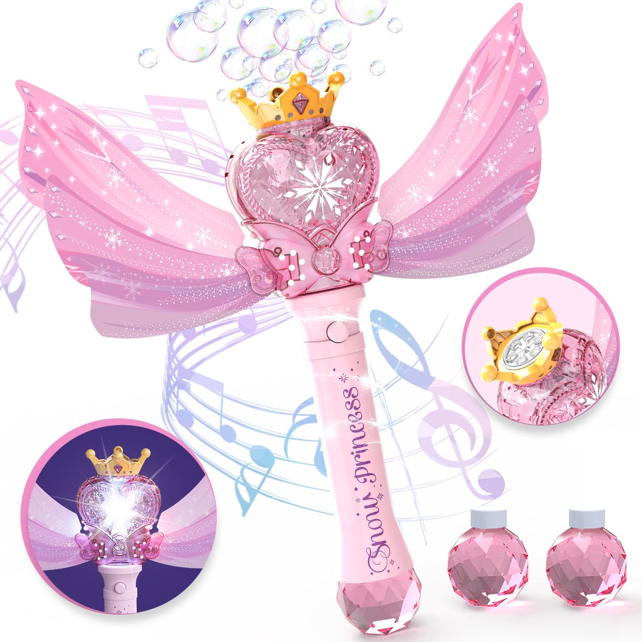 Bubble Wand For Kids Girls - Automatic Bubble Machine With Led Light Music, Include 2 Bubble Solutions, Outdoor Party Easter Bir