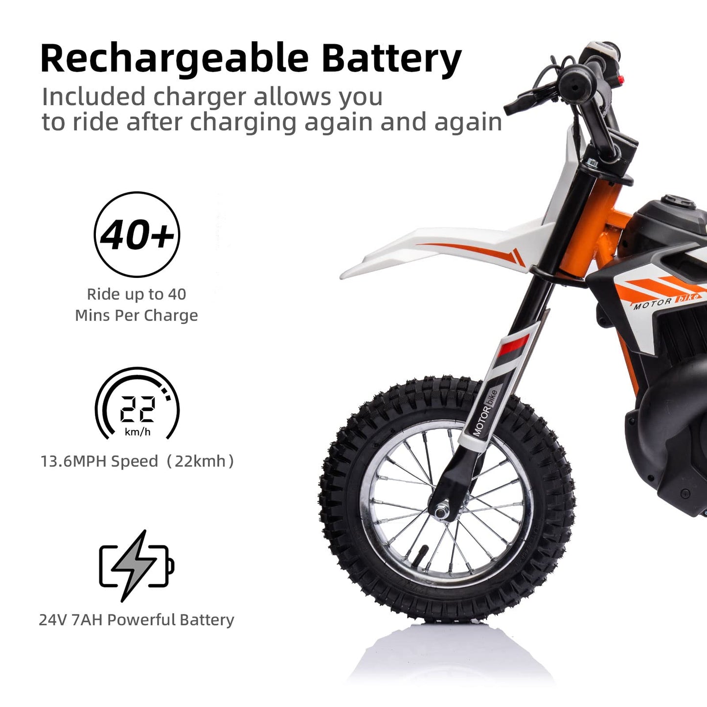 Kids Ride On Motorcycle,24V Electric Car For Kids,13.6Mph Max Electric Dirt Bike With Variable Speed,Mini Bike With Rear Wheel S