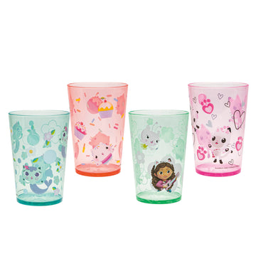 Zak Designs DreamWorks Gabbys Dollhouse Nesting Tumbler Set for At Home, 14.5oz Non-BPA Plastic Cups, 4-Pack (Gabby, Pandy Paws