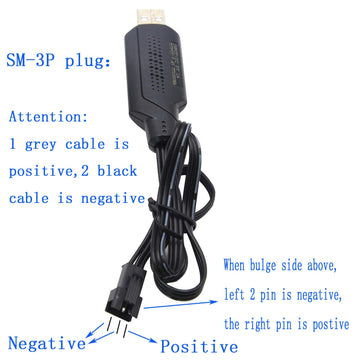 Blomiky 2 Pack 7.4V SM-3P USB Charger Cable for 7.4V 1300mAh Li-ion Battery with SM-3P Plug / 7.4V SM-3P 2