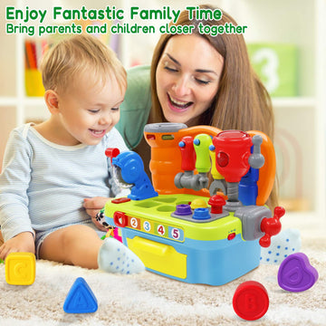 SYAOMUNLY Musical Learning Workbench for 1-2 Year Olds - Colorful Educational Tool Set for Toddlers - Birthday Gift for Boys & Girls