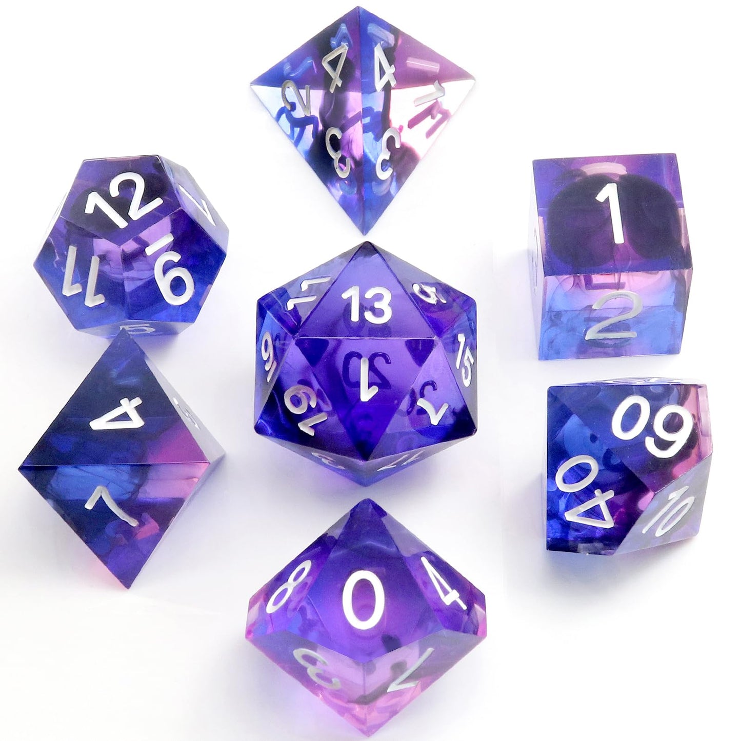 Pjoy Dnd Sharp Edged Dice Set, 7Pcs Blue And Purple Dnd Dice Set Resin D&D Polyhedral Dice With Dice Case For Role Playing Dice