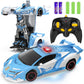 FDJ RC Cars - Transform Remote Control Car, 2.4Ghz 1:18 Scale Transforming Police Car Toy with Flashing Light, One Button Deform