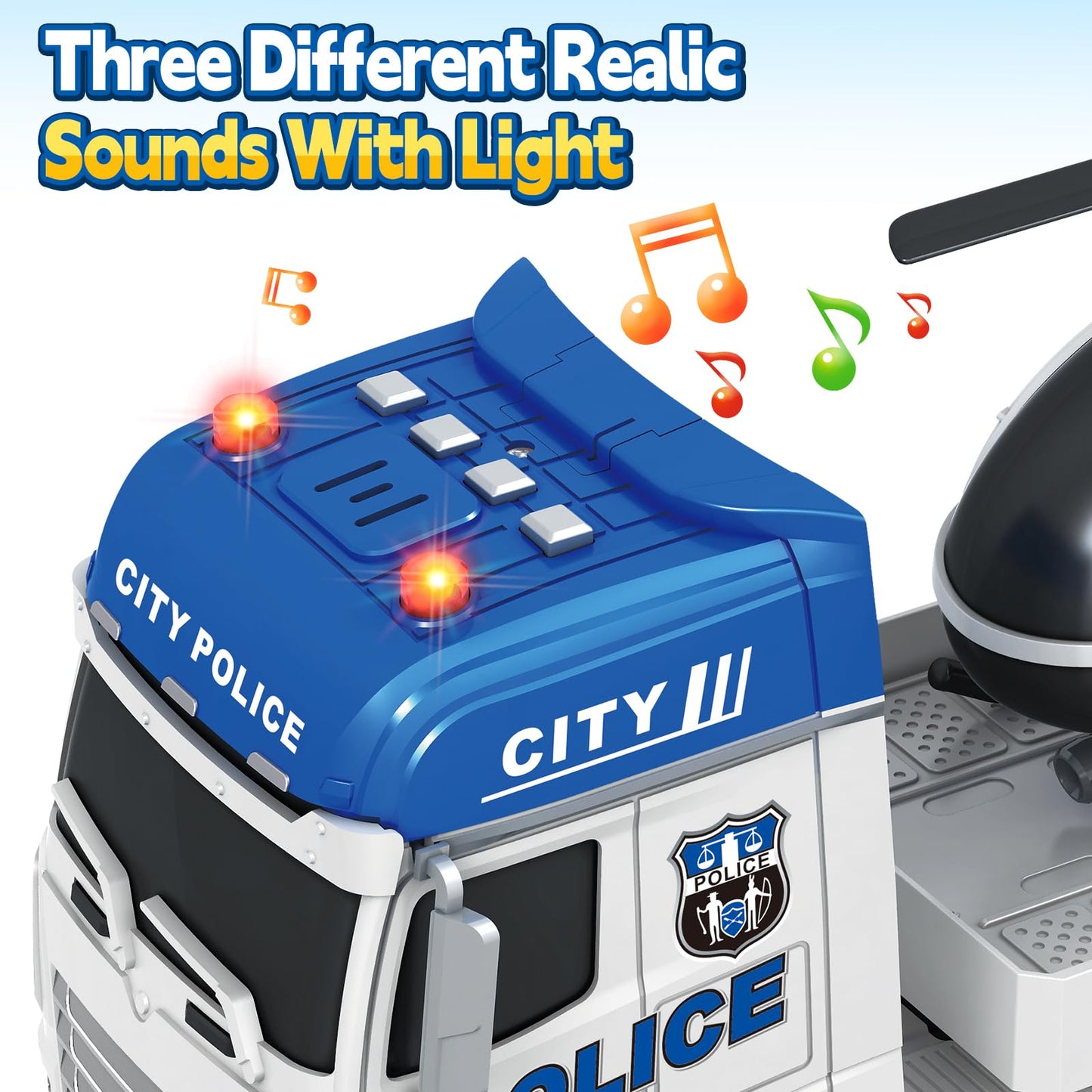 SpringFlower Toddler Boy Toys, 25'' Large Police Truck Toy with Racing Car and Helicopter,3 in 1 Police Car Boy Toy, Christmas B