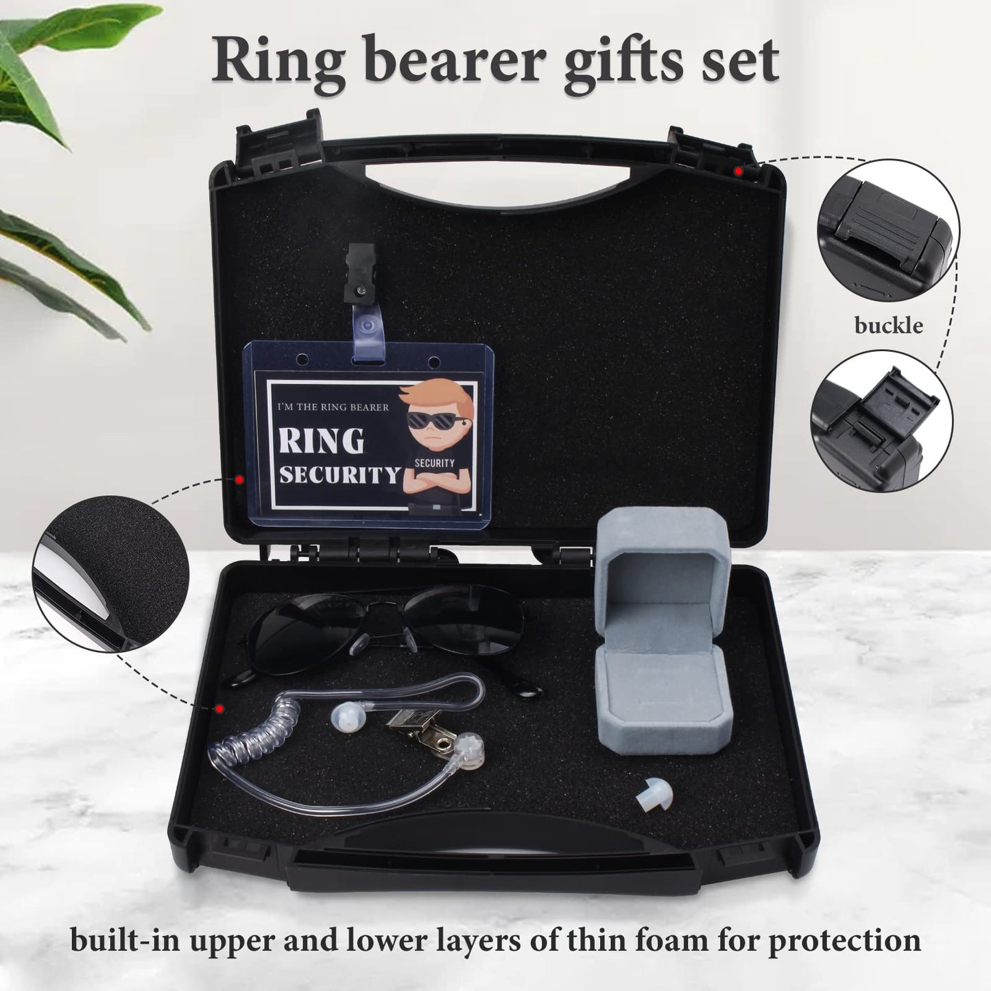 Keymall Ring Bearer Wedding Ring Security Box Include Special Agent ID Card Shades Ring Box For Kids Ring Bearer Proposal Gift (