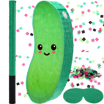Sonwyoung Pickle Piata for Kids Birthday Party 15.7 x 6.7 x 2.8 Inches Cucumber Theme Piata with Bat Blindfold and Confetti for 
