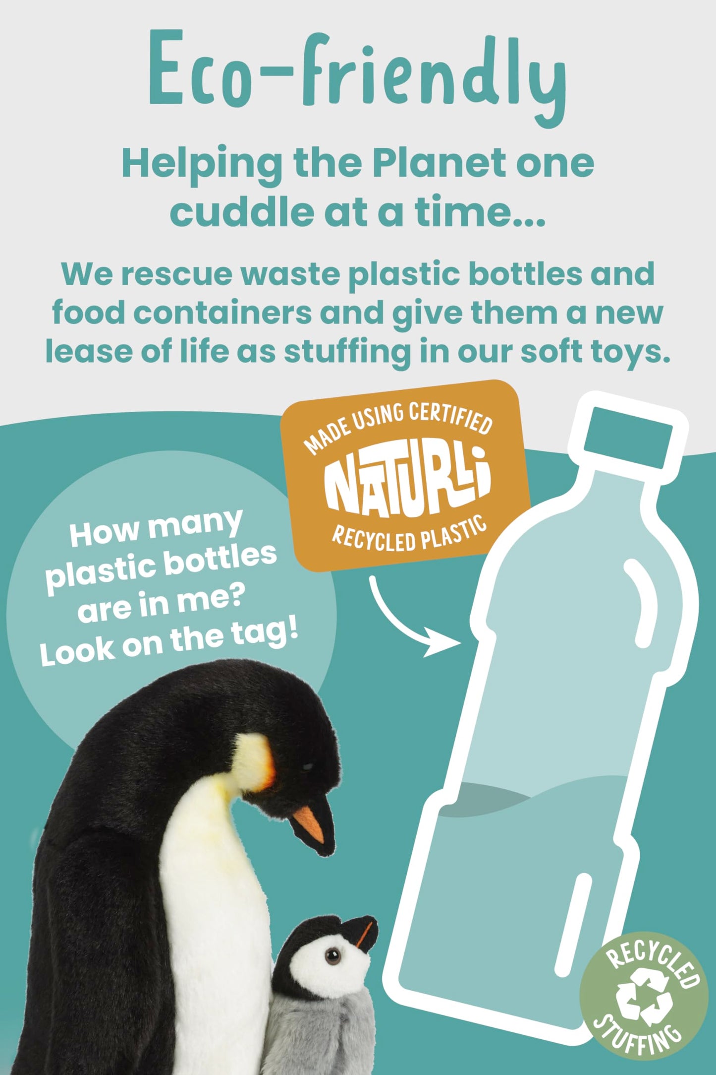 Living Nature Penguin With Chick, Realistic Soft Cuddly Sea Animal Toys, Naturli Eco-Friendly Plush, 11 Inches