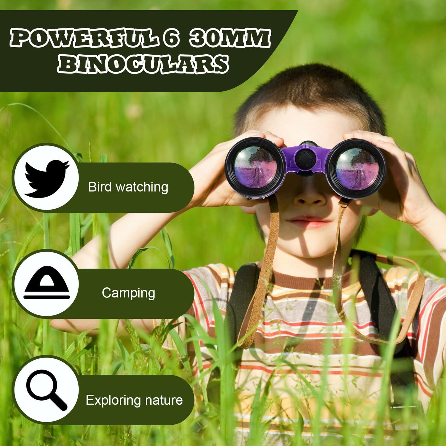 Libima 24 Pcs Binoculars for Kids Educational Compact Kids Binoculars with Neck String Toddler Telescope for Boys Girls Learning Bird Watching Camping Hiking Travel Safaris Birthday Gifts(Purple)
