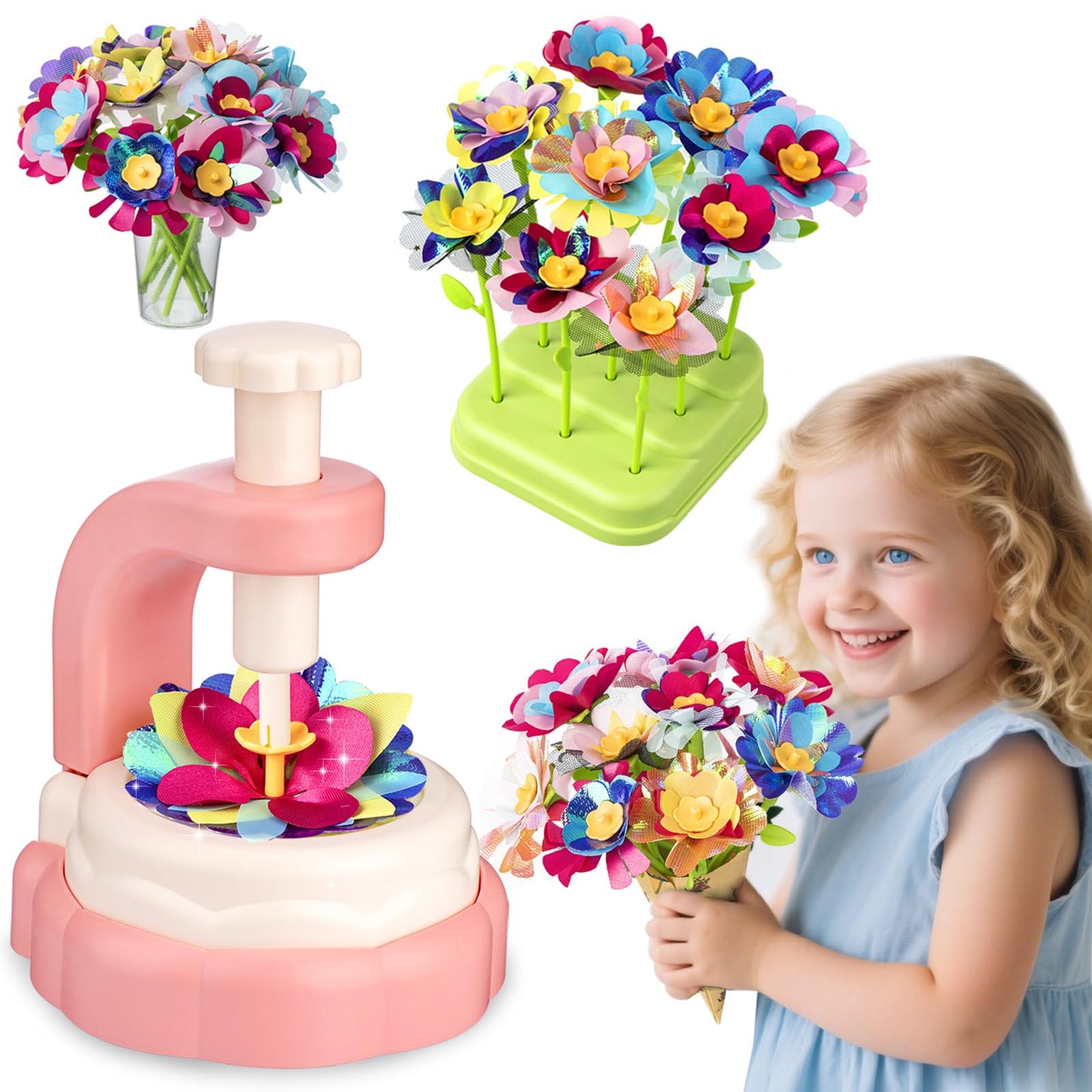 VROGTIK DIY Arts and Crafts Kits for Kids, Educational Toys for 3 4 5 6 7 8 9+ Year Old Girls, Fabric Flower Bouquets Toys Birth