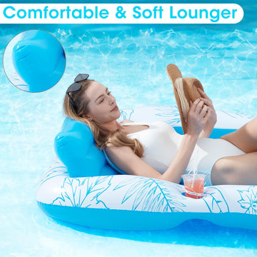 Inflatable Adult Pool Lounger Float - Baiai Large Beach Sun Tanning Floats Raft Sunbathing Water Lounge Floaties Tub With Drink Holder - Blow Up River & Lake Suntan Floating Swimming Mattress Mat