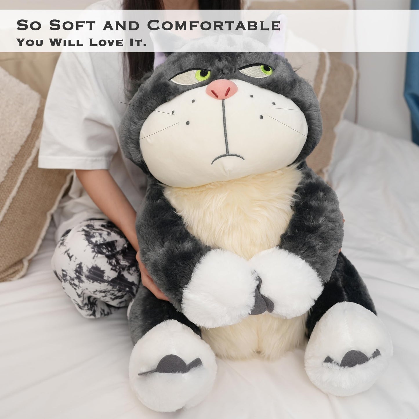 Juju GOODS Lucifer Cat Plush - Large 26" Black Stuffed Animal - PP Cotton Plushie