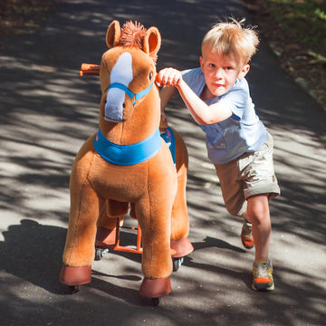 Ponycycle Ride On Toy Riding Horse Ride-On Horse For Toddler Riding Pony Toy (With Brake/ 30' Height/Size 3) Plush Animal Mechanical Pony Rider With Wheels Spirit Toys Birthday Surprise Brown E337