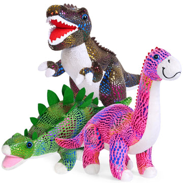Madzee Plush Dinosaur Stuffed Animal Set Of 3 Soft Dinosaurs, 10'' Stuffed Dinosaur Set Includes T-Rex Brachiosaurus Stegosaurus
