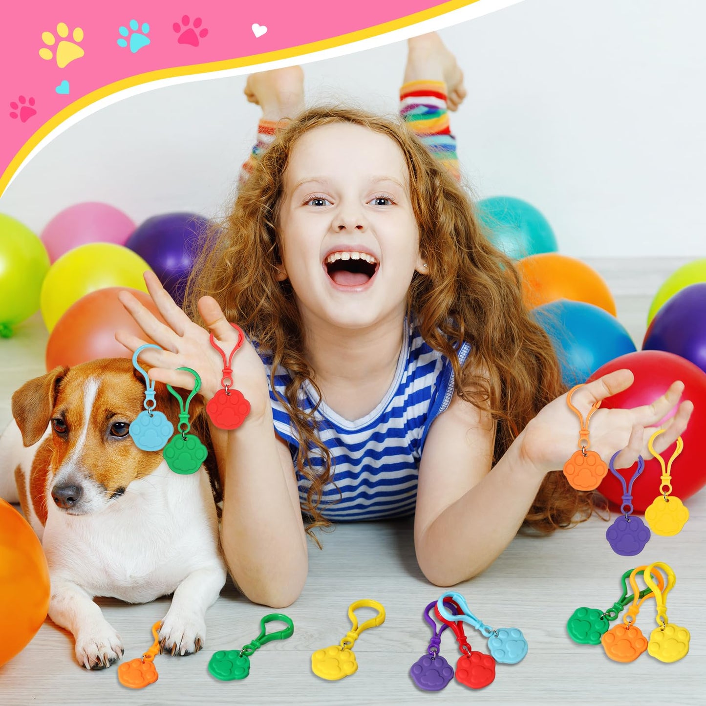 Jadive 48 Pcs Paw Print Puppy Party Supplies Keychains Kids Birthday Favors Cute Dog Paw Ornament Toy Pendant For Christmas Boy Girl Gift Souvenirs Reward Treat Goodie Bag Fillers