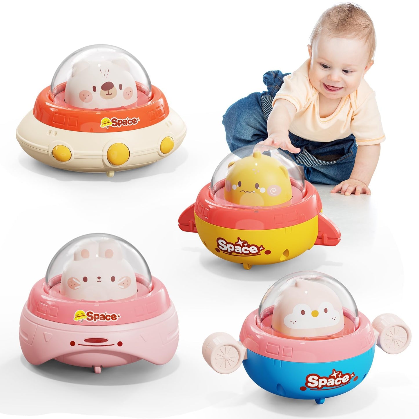 NUMBERFUN 4PCS Animal Cars Toddler Toys,Baby Toys 1 Year Old,Press and Go Car 1 Year Old Girl Toys,First Christmas Birthday Gift