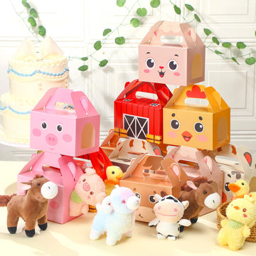 Fainne 12 Pcs Farm Animal Boxes with 12 Pcs Mini Plush Pet Set Adopt a Farm Treat Boxes Foldable Gift Pet Theme Stuffed for Birt