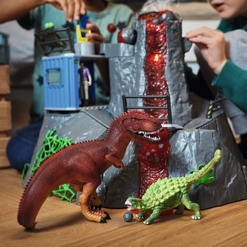 Schleich Dinosaurs - Volcano Expedition Base Camp, Dinosaur Playset Including Led Erupting Volcano, Researcher Figurines And 2 X