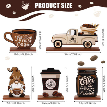 Blulu 5 Pieces Coffee Bar Decor Sign Farmhouse Coffee Bar Wood Signs Rustic Coffee Wooden Table Centerpiece Coffee Tiered Tray D