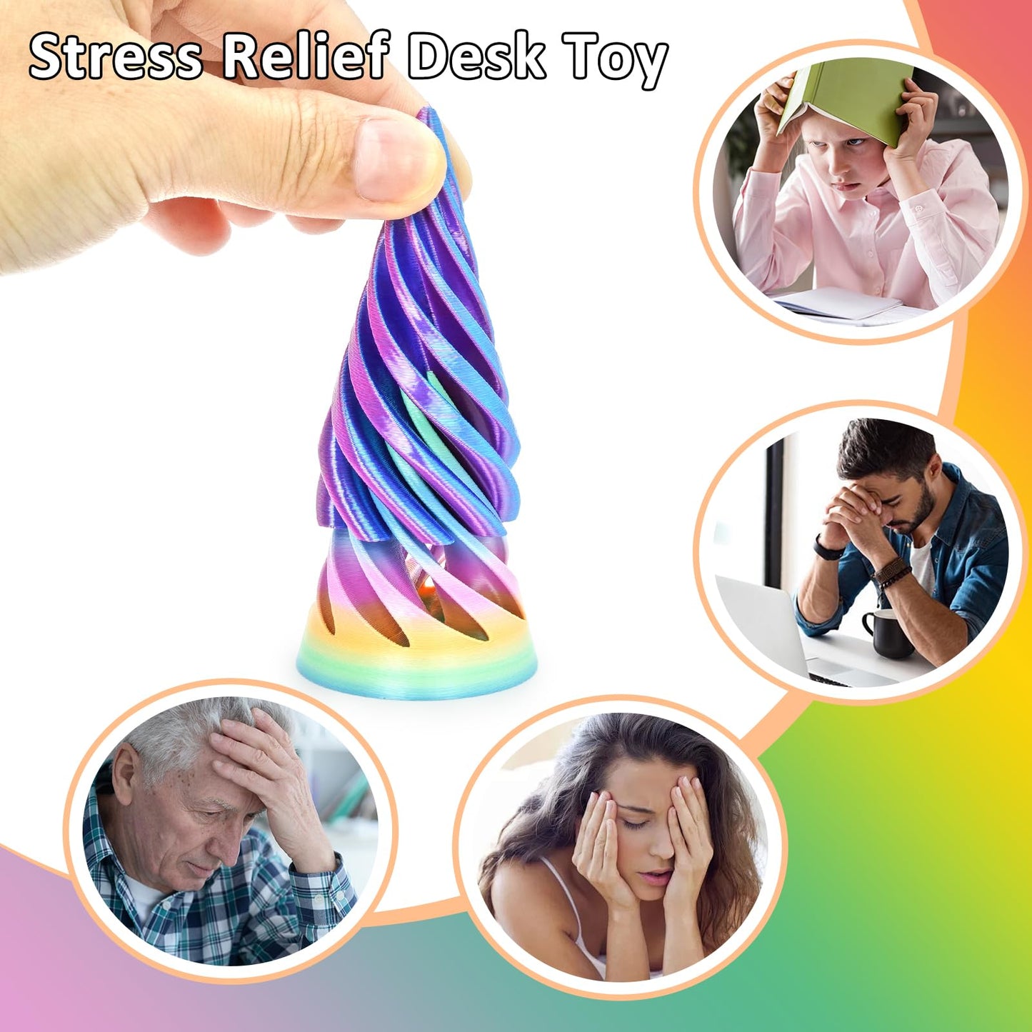 6PCS Impossible Cone 3D Printed Spiral Cone Fidget Toys Impossible Pyramid Passthrough Sculpture Stress Relieving Toys for mature-themeds and Kids Stocking Filler White Elephant Gifts (6 Colors)