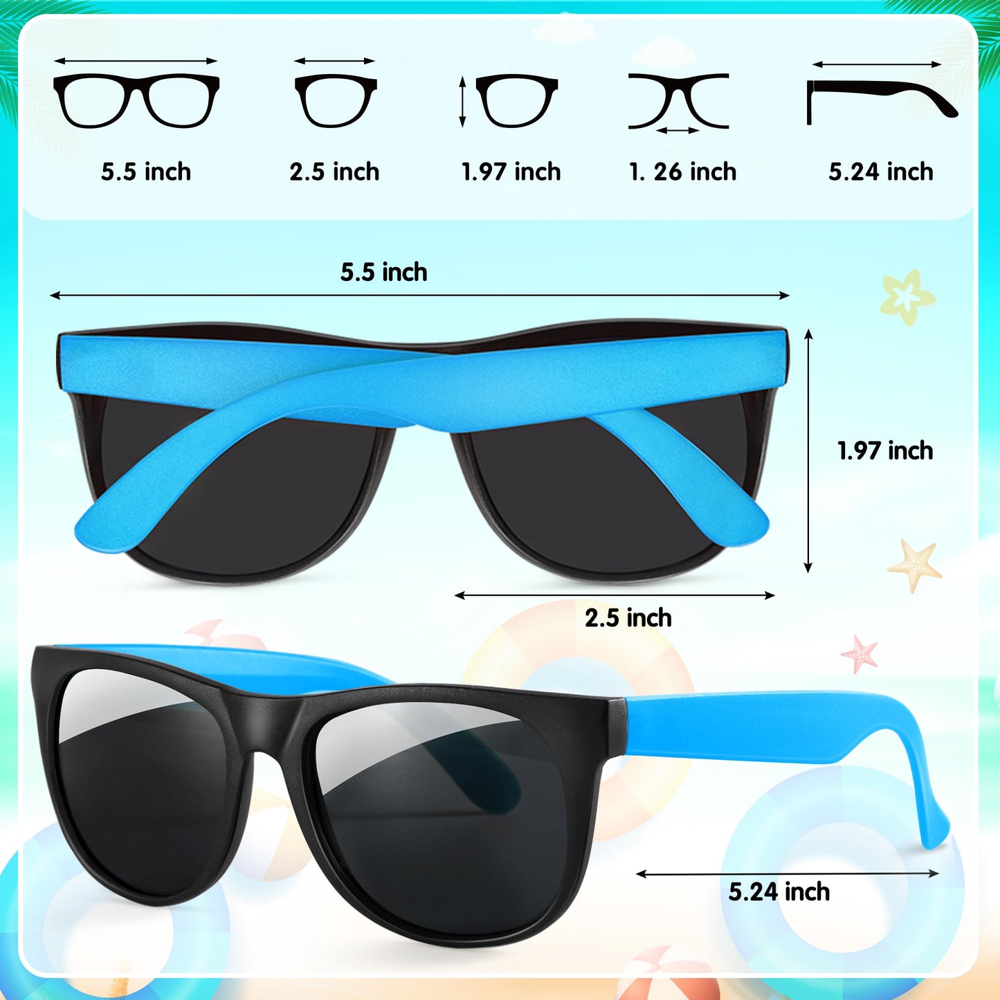 Yadiya Kids Sunglasses Bulk, 24Pack Kids Sunglasses Party Favors, 80S Retro Party Favors For Kids 8-12 4-8, Sunglasses For Kids