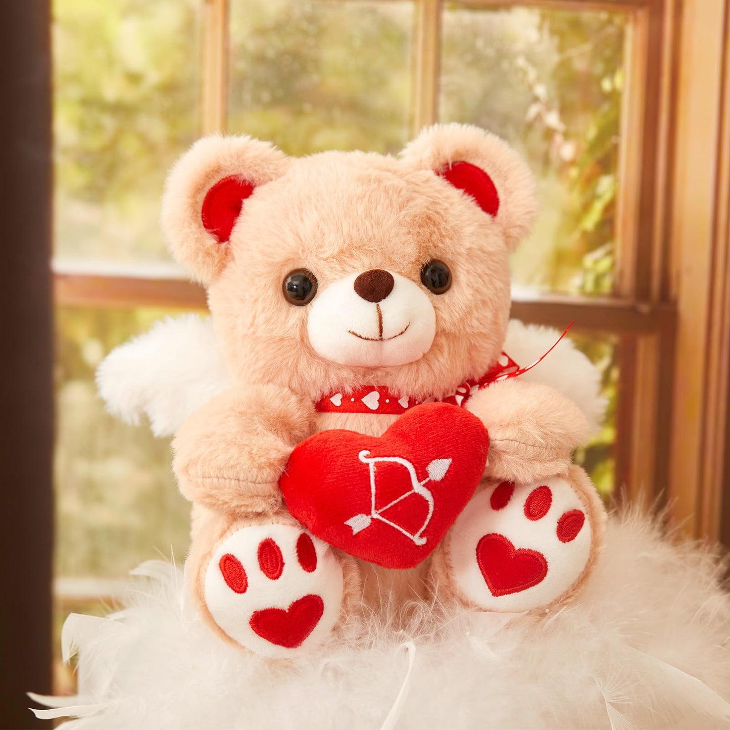 WEWILL 8'' Cute Valentines Teddy Bear Stuffed Animal with Love Heart Cupid Wings Love Bear Soft Plush Toy Valentines Birthday fo